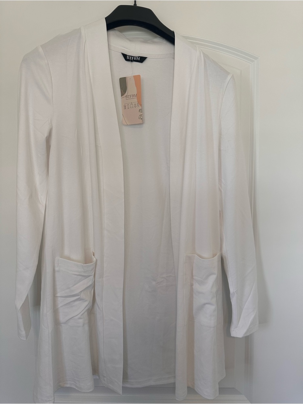 BTFBM White Open Front Cardigan with Pockets